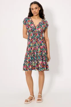 Vestido manga corta trabillas estampado